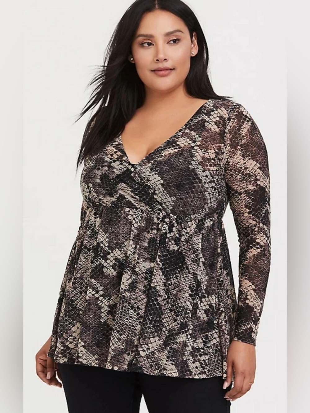 Torrid Snakeskin Print Mesh Babydoll Long Sleeve Top 2X Grunge Music Festivial